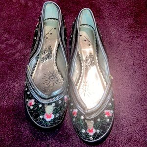 Chinese Laundry Black Ballet Flats with Gems and Flowers